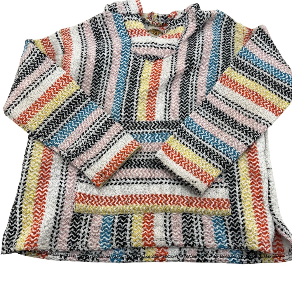 Earth Ragz Baja Hoodie Pullover Striped Hooded Poncho Adult Size Small oversized